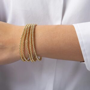 Elegance 11 designs 14K Gold Plated Bead Ball Bracelet Stretchable Elastic Gold Beaded Bracelets for Women