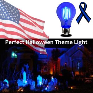 AmeriLuck Cobalt Blue Colored LED Filament A19 Light Bulbs, 40W Equivalent (4W), E26 Medium Base (Blue, 2 Pack)