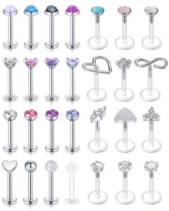 zolure cartilage earring tragus helix daith conch piercing jewelry lip rings labret studs stainless steel ear ashley piercing jewelry for women men 16g 8mm 28pcs