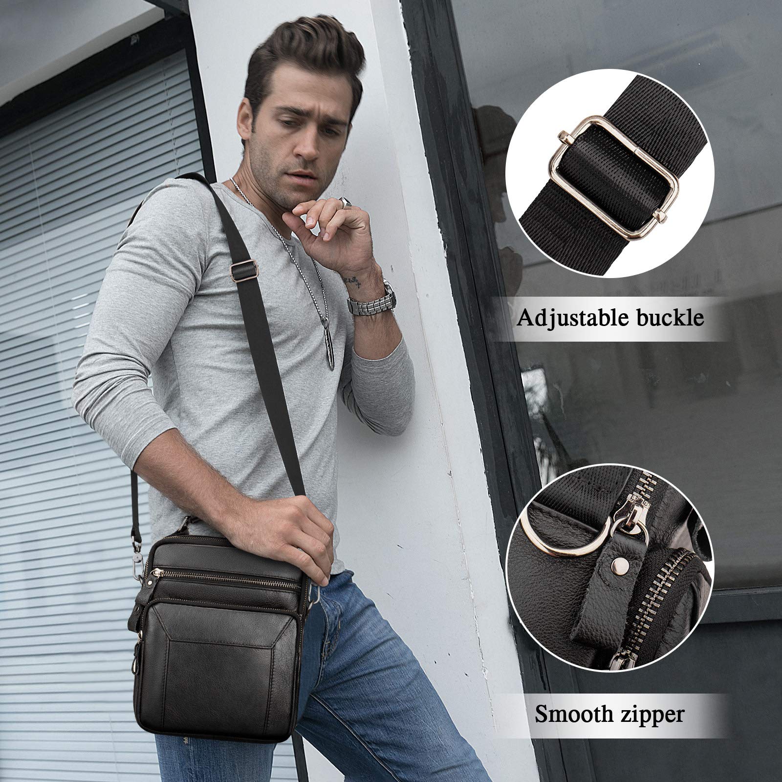 BAIGIO Men's Genuine Leather Crossbody Bag for Men Shoulder Bag Small Messenger Bag Leather Handbag Father's Gift