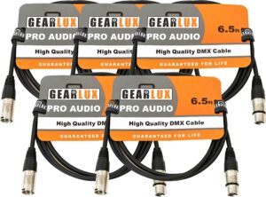 gearlux 6.5-foot 3-pin male-to-female dmx cable - 5 pack