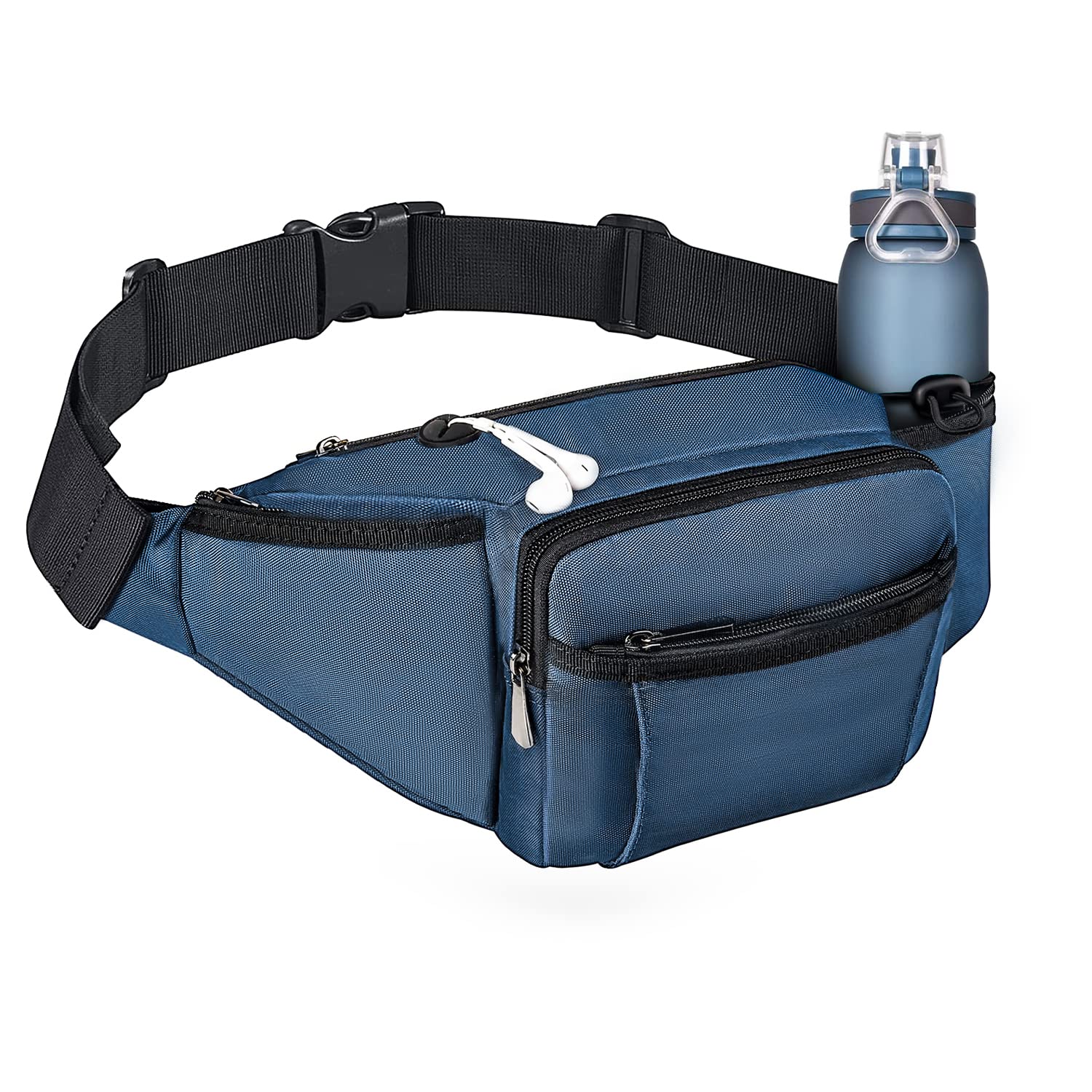 NOOLA Fanny Pack with Water Bottle Holder for Men Women Large Hiking Waist Bag Hip Bum Bag Adjustable Strap Belt Bag 6 Zipper Pocket for Running Cycling Traveling Dog Walking Workout Outdoor Blue