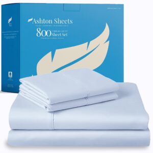 ashton sheets 100% egyptian cotton sheets queen size - 800 thread count 4 pc queen sheet set egyptian cotton, sateen luxury sheets queen size, high thread count sheets, 16" deep pocket - light blue