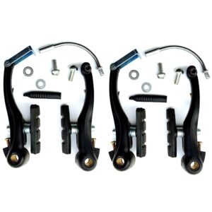 Free-fly 1 Pair Bike Brakes Mountain Bike V Brakes Set, Including V Brake for Front and Rear Wheel, Fit for Most Bicycle, Road Bike, MTB, BMX (Silver)