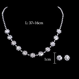 Unicra Bride Silver Necklace Earrings Set Crystal Bridal Wedding Jewelry Set for Women