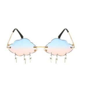 ENTHYI Cloud lightning Sunglasses for Women/Men Rimless Wave Glasses Eyewear for Party Rimless Sun glasses (blue/pink)