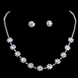 Unicra Bride Silver Necklace Earrings Set Crystal Bridal Wedding Jewelry Set for Women