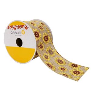 2.5" faux linen wired sunflower ribbon by celebrate it fall