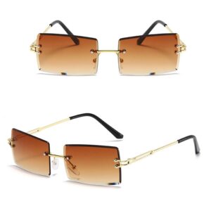 HEPTAGRAM 7 Rimless Rectangle Sunglasses for Women Square Fashion Frameless Small Vintage Buffs Glasses for Men shades (Brown)