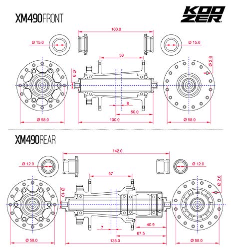 BestPartsCom KOOZER XM490 32 Hole Hub Full Aluminum Ultralight MTB Mountain Bike Disc Brake Hub Through axle Front Hub 15x100mm Red for Shimano 8-11speed & SRAM 8-10speed