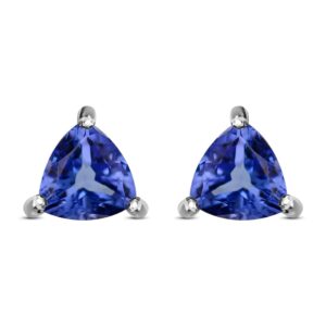 trillion blue tanzanite gemstone jewelry solitaire stud december birthstone earrings 925 sterling silver platinum plated birthday gifts for women cttw 1.1