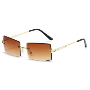 HEPTAGRAM 7 Rimless Rectangle Sunglasses for Women Square Fashion Frameless Small Vintage Buffs Glasses for Men shades (Brown)