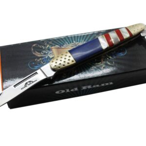 Old Ram Collection Every Day Carry 3 Blade Smooth Non-Slippery Handle Trapper Folding Pocket Knife (USA FLAG)