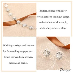 Unicra Bride Silver Necklace Earrings Set Crystal Bridal Wedding Jewelry Set for Women