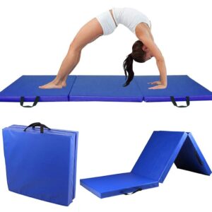 debonla folding gymnastics exercise mat 2" thick, tri-fold folding exercise mats 6' x 2' with carrying handles, tumbling mat for gymnastics and home gym protective flooring (blue)