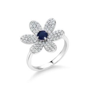 gem stone king 925 sterling silver 4mm round gemstone birthstone flower ring for women by keren hanan | available in size 5,6,7,8,9