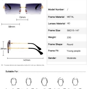 HEPTAGRAM 7 Rimless Rectangle Sunglasses for Women Square Fashion Frameless Small Vintage Buffs Glasses for Men shades (Brown)