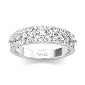 jeulia classic round cut sterling silver women's band eternity engagement anniversary wedding band ring for women with gift box (7.5)