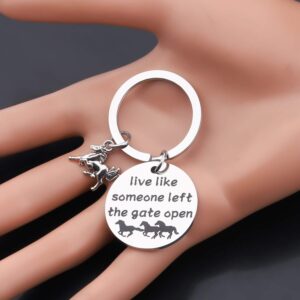 Gzrlyf Live Like Someone Left the Gate Open Horse Keychain Horse Lover Gifts Equestrian Gifts Inspirational Gifts (Horse Keychain)