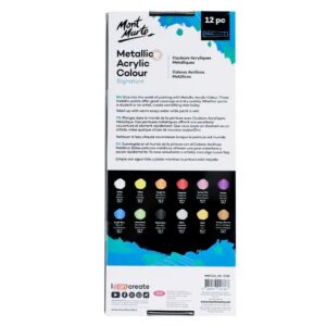 Mont Marte Premium Metallic Acrylic Paint Set, 12 x 1.02oz (36ml) Tubes, 12 Colors, Suitable for Most Surfaces Including Canvas, Card, Paper and Wood