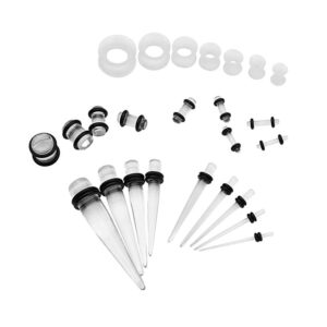 HISHION 50pcs Ear Stretching Kit 14G-00G Acrylic Tapers and Plugs + Silicone Tunnels 9 Gauges Good for Beginners for Women Men Body Piercing Jewelry(Transparent)