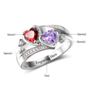 GLAMCARAT Personalized mothers ring with 2 birthstones family jewelry gift for her promise ring customized name engraved ring (8)