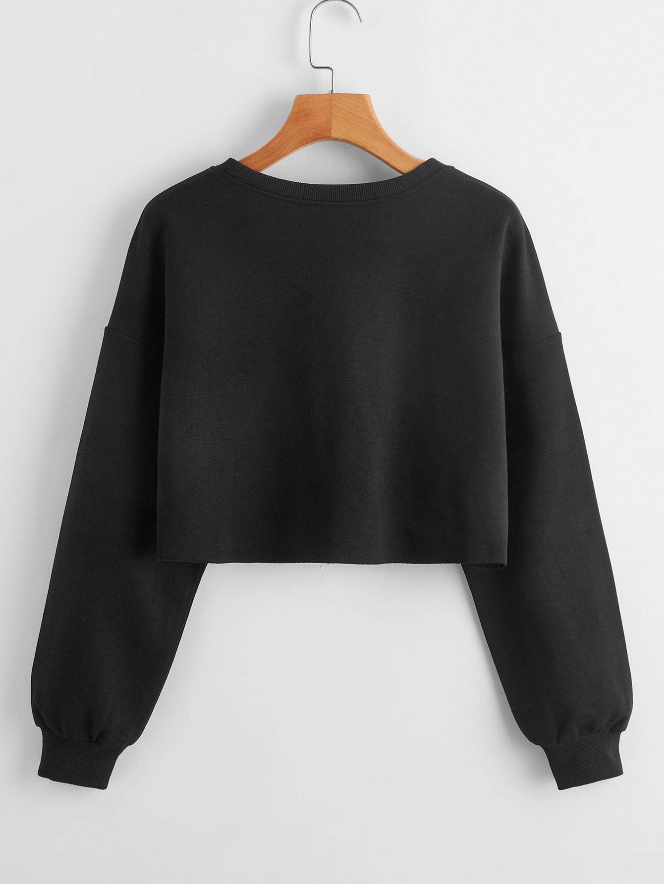 SweatyRocks Women's Casual Long Sleeve Raw Hem Pullover Crop Tops Sweatshirts Black M