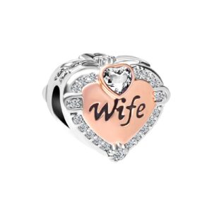 Chili Jewelry Rose Gold Wife Heart Love Charms with Clear Crystal Beads Compatible With Pandora Charms Bracelets