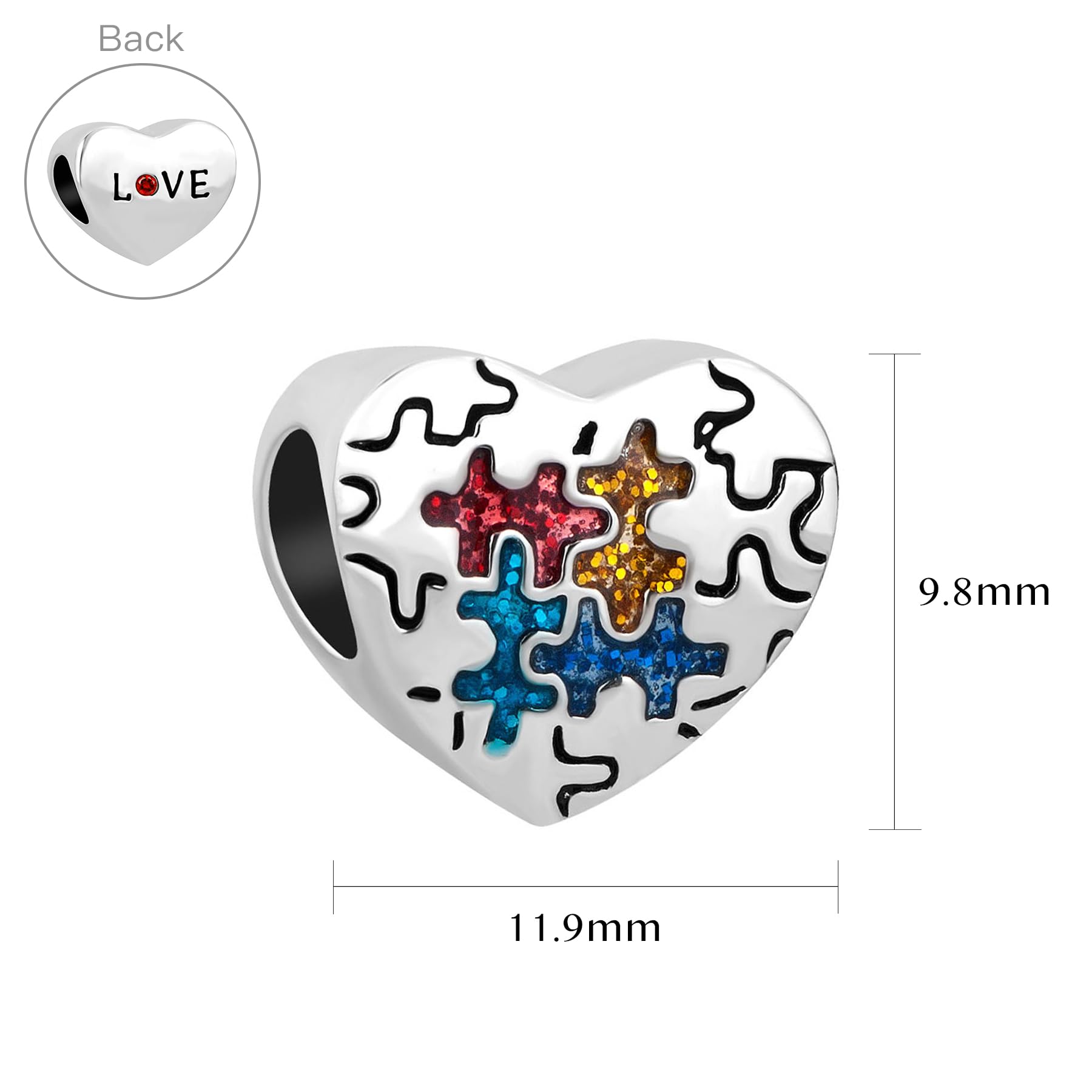 Chili Jewelry Autism Awareness Charm Heart Beads Compatible With Pandora Charms Bracelets