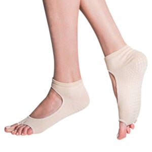 Tucketts Allegro Toeless Non-Slip Grip Socks - Anti Skid Yoga, Barre, Pilates, Home & Leisure, Pedicure - S/M - 1 pair Nude 5