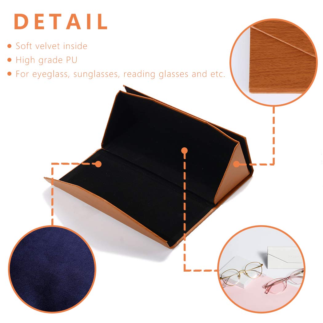 iGeyzoe Glasses Cases, Eyeglasses Case Hard Shell For Men Women, PU Folding Glasses Sunglasses Case Portable With Clean Cloth