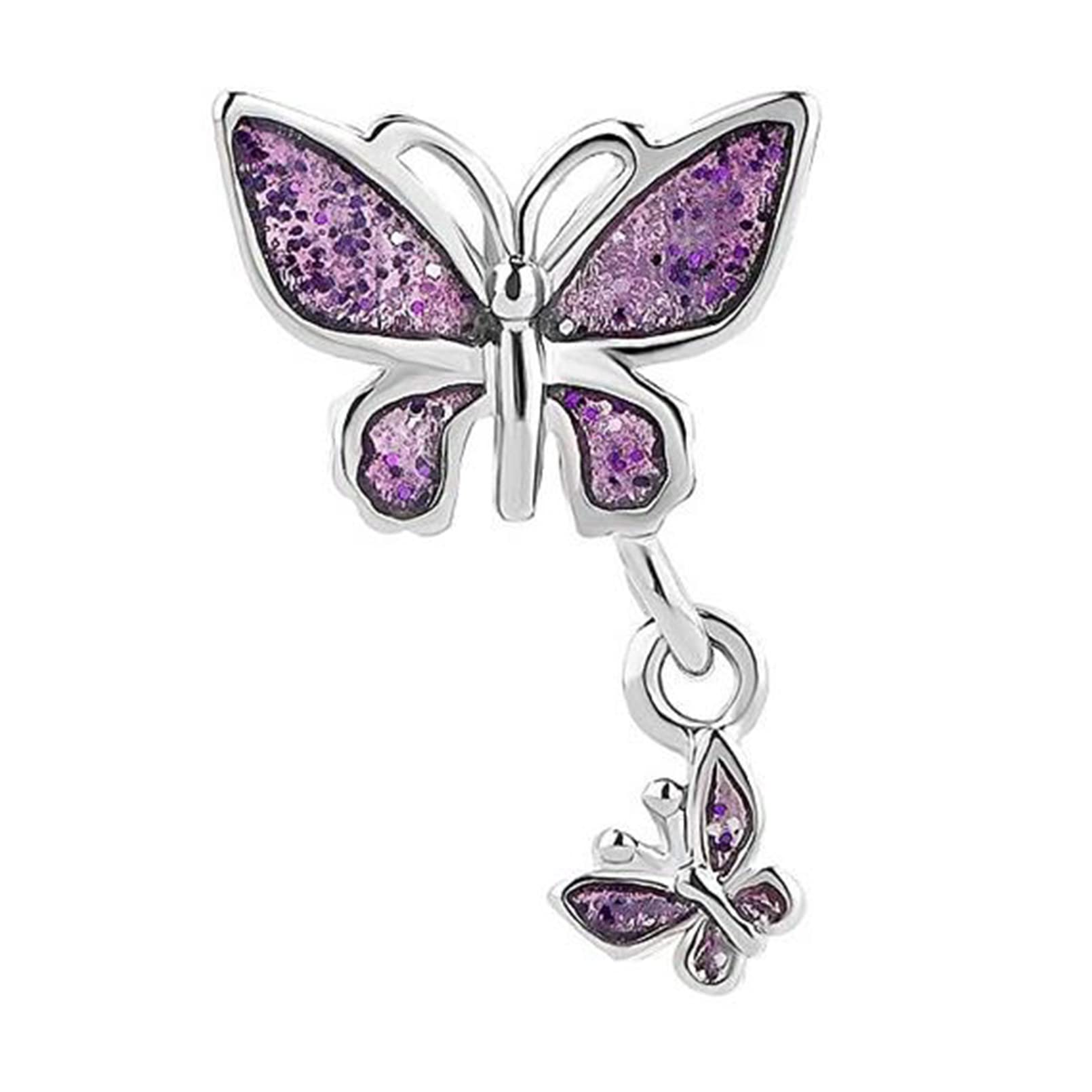 Chili Jewelry Sparkling Dangle Butterfly Charm Beads Compatible With Pandora Charms Bracelets (Purple)