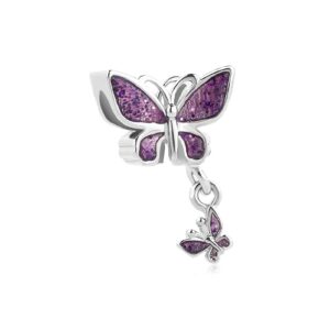 Chili Jewelry Sparkling Dangle Butterfly Charm Beads Compatible With Pandora Charms Bracelets (Purple)