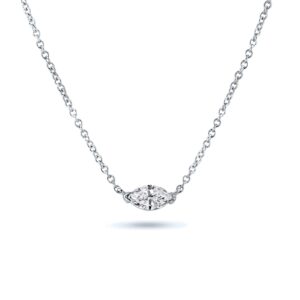 Diamond Wish 0.25 Carat Marquise Diamond Solitaire Pendant Necklace in 14k White Gold with 18 Inch Chain Spring Ring V-End Prong Set