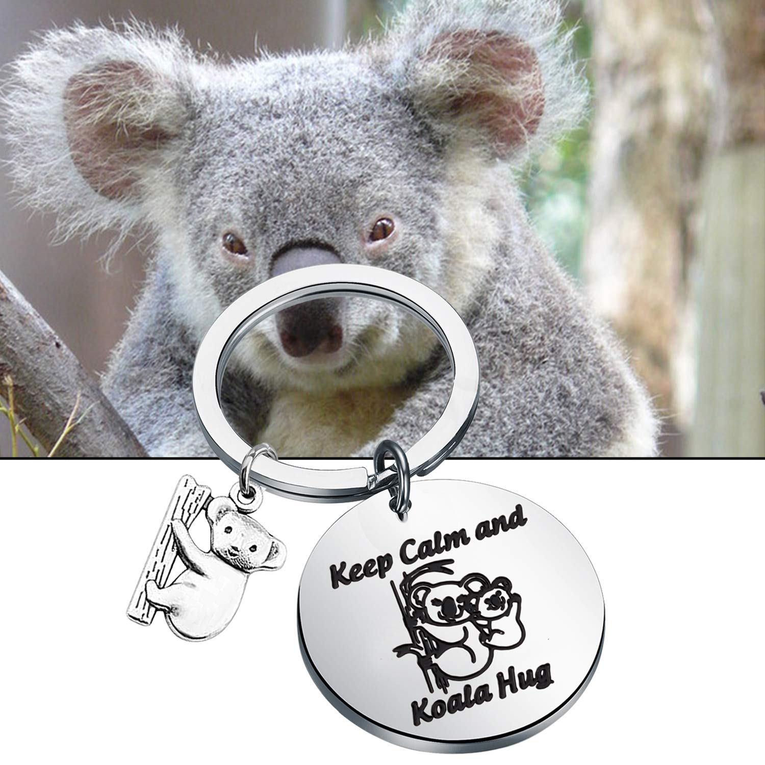 WSNANG Koala Bear Gift Keep Calm and Koala Hug Keychain Animal Lover Jewelry Koala Lover Gift for Family Friends (Koala KC)