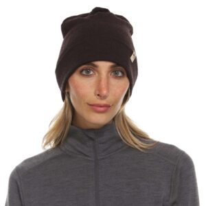 100% Merino Wool Ridge Cuff Beanie - Unisex Warm Winter Hat - Dark Brown