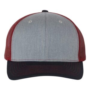 Richardson Snapback Trucker Cap Adjustable Heather Grey/Cardinal/Navy