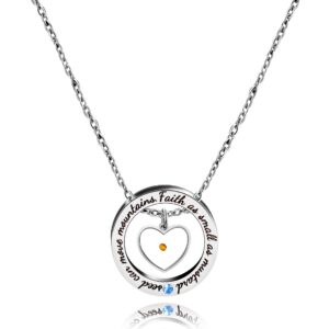 Uloveido Stainless Steel Circle Round Ring Necklace Christian Jewelry Engraved Faith As Small As A Mustard Seed Can Move Mountains Y958 (Heart Seed)