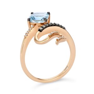 LE VIAN 1/10 Carat Diamond and 1 1/5 Carat Cushion Cut Blue Aquamarine Snake Ring for Women in 14k Rose Gold (Fancy Brown/G-H, VS2-SI1, cttw) Promise Anniversary Ring Size 6.5