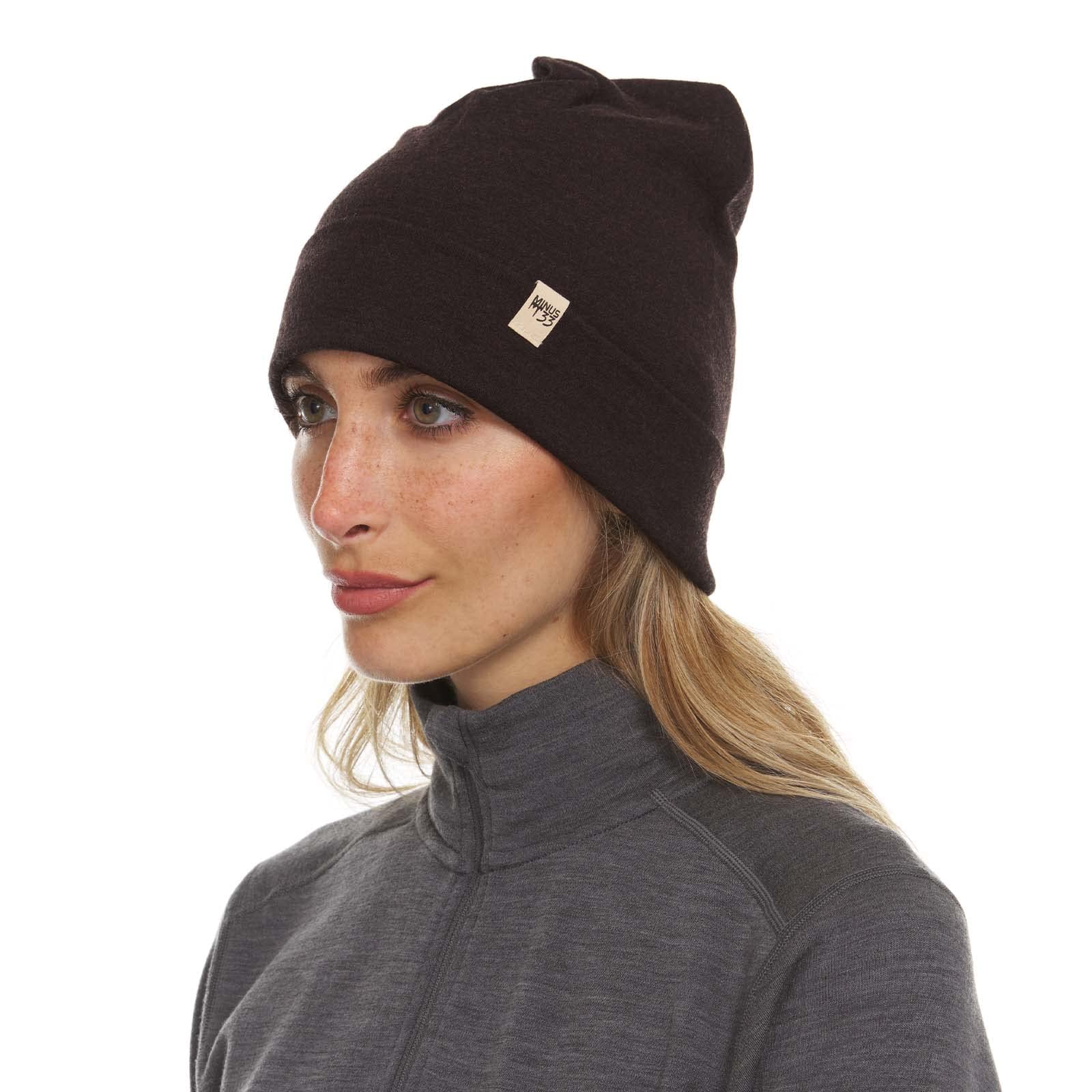 100% Merino Wool Ridge Cuff Beanie - Unisex Warm Winter Hat - Dark Brown