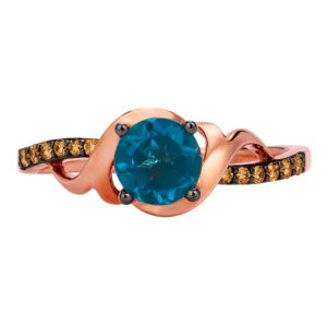 LE VIAN 1/10 Carat Diamond and London Blue Topaz Filigree Bypass Ring for Women in 14k Rose Gold (Fancy Brown/G-H, VS2-SI1, cttw) Anniversary Promise Ring Size 6.75