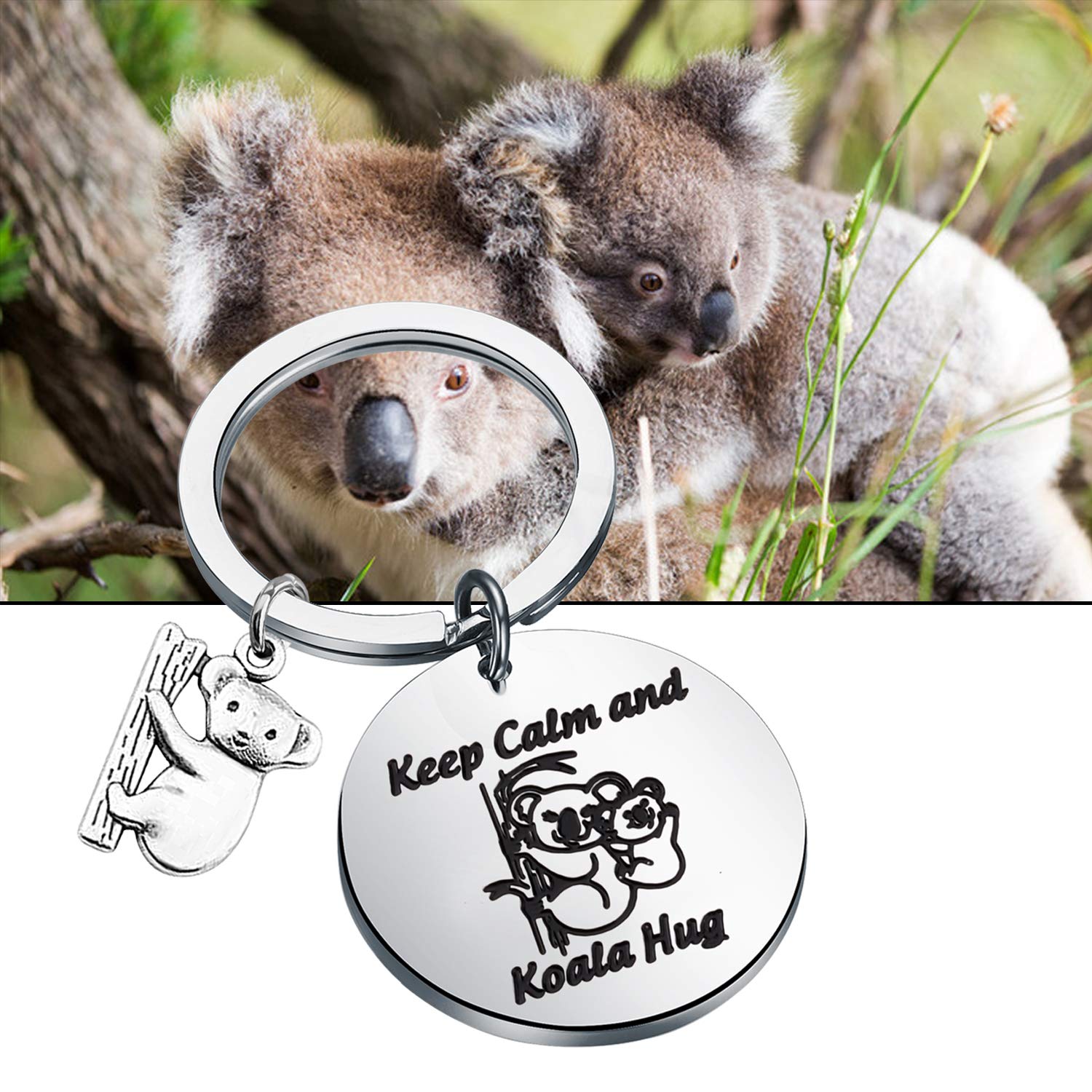 WSNANG Koala Bear Gift Keep Calm and Koala Hug Keychain Animal Lover Jewelry Koala Lover Gift for Family Friends (Koala KC)