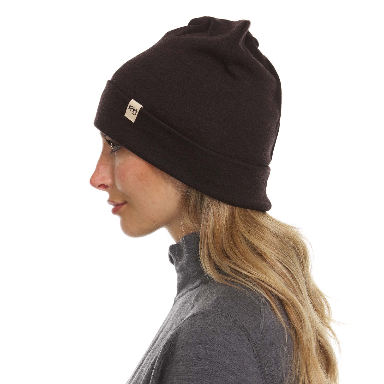 100% Merino Wool Ridge Cuff Beanie - Unisex Warm Winter Hat - Dark Brown