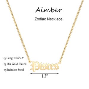 Aimber 18K Gold Plated Astrology Necklace for Women Jewelry,12 Zodiac Pendant Horoscope Constellations Necklace(Letter,Pisces)