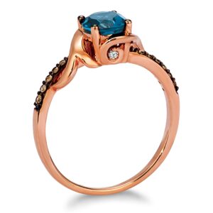 LE VIAN 1/10 Carat Diamond and London Blue Topaz Filigree Bypass Ring for Women in 14k Rose Gold (Fancy Brown/G-H, VS2-SI1, cttw) Anniversary Promise Ring Size 6.75