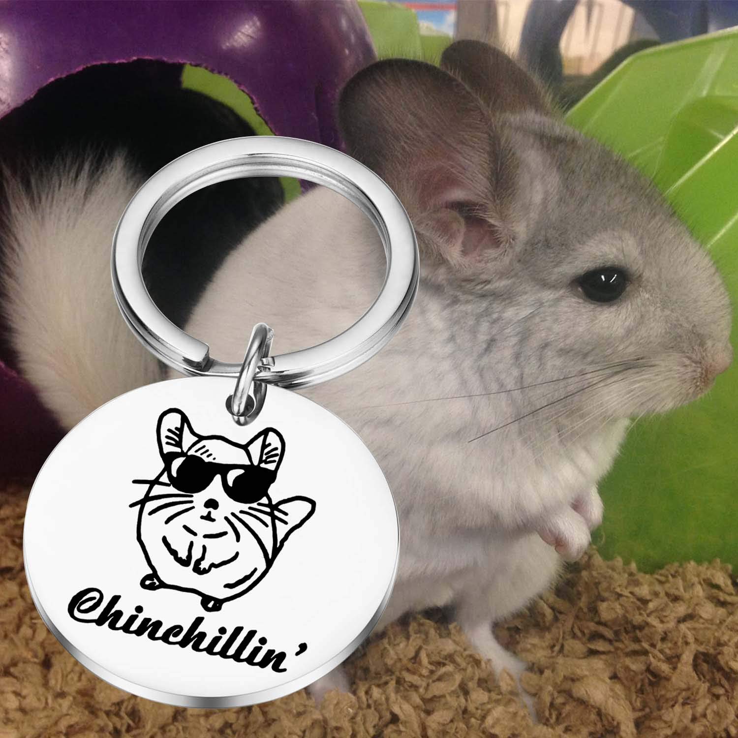 PLITI Chinchilla Gift Chinchilla Lovers Gift Chinchilla Mom Birthday Gift Chinchilla Dad Gift Animal Lover Gift Pet Owner Gift Veterinarian Gift Chinchillin' Keychain For Friend