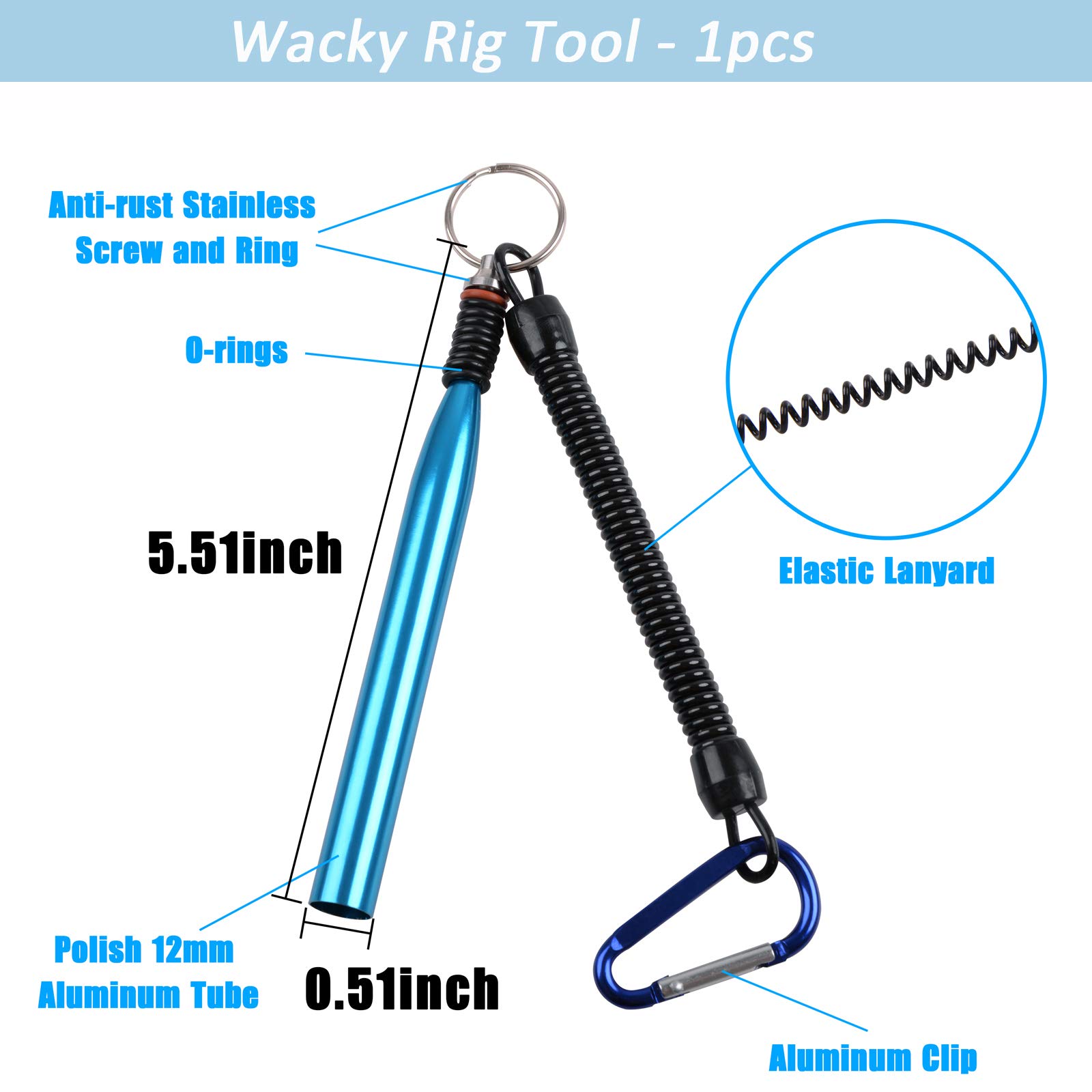 Wacky Rig Worm Hooks Fishing Tool Kit – Wacky Worms, Wacky O-Rings, Wacky Rig Tool, Wacky Weedless Hooks Soft Stick Bait Fishing Lures Hooks Kit