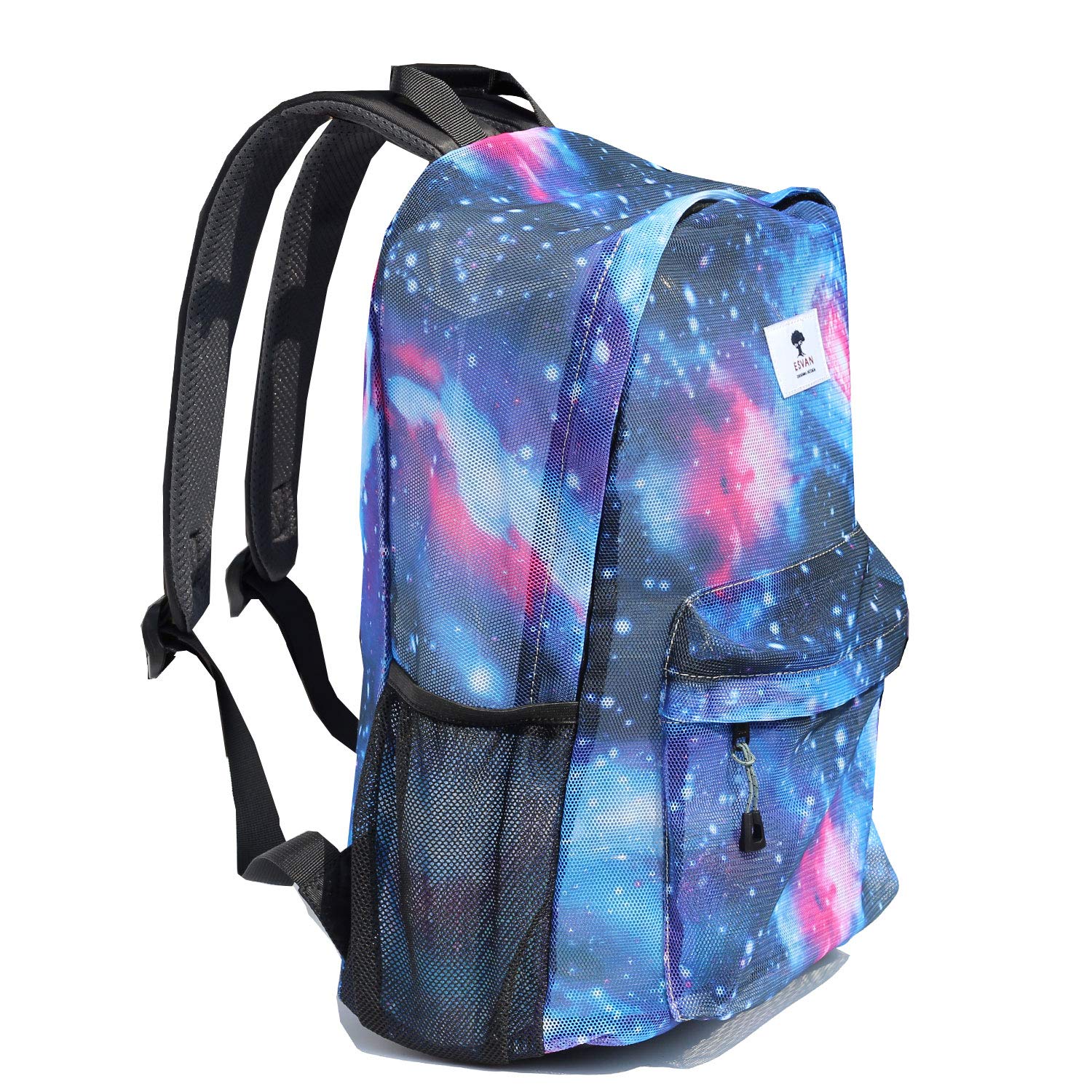 ESVAN Original Print Mesh Backpack Semi-Transparent Sackpack See Through Beach Bag Daypack Multi-Purpose Women Men Unisex (Star River)