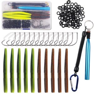 Wacky Rig Worm Hooks Fishing Tool Kit – Wacky Worms, Wacky O-Rings, Wacky Rig Tool, Wacky Weedless Hooks Soft Stick Bait Fishing Lures Hooks Kit