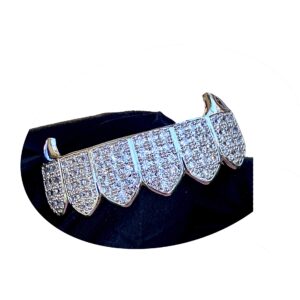 Hip Hop 6 Teeth Grillz Bottom Teeth Mouth Grillz, Mens Ladies Grillz Iced Custom Slug Cz Damonds Gold Plated Macro Pave CZ Iced-Out, Bars Included